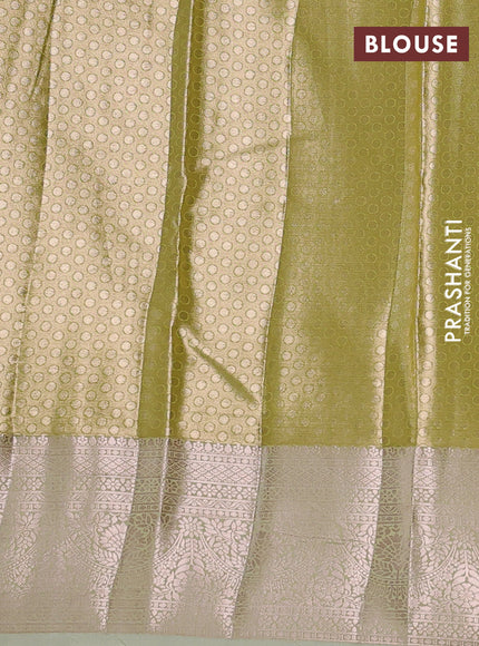 Bangalori tissue silk saree lime green and pista green with allover zari woven brocade weaves and zari woven border