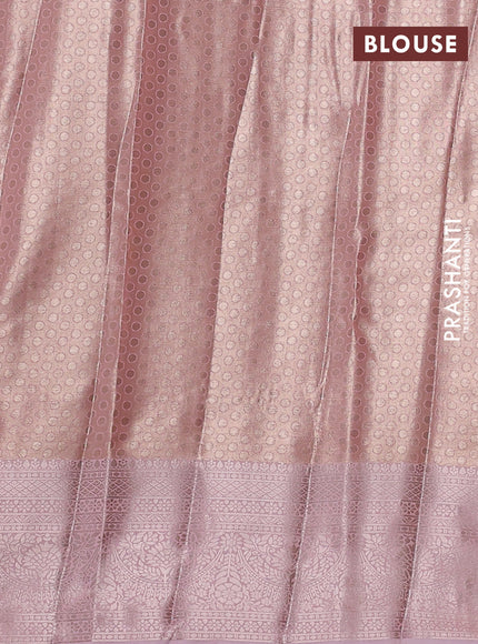 Bangalori tissue silk saree peach pink and baby pink with allover zari woven brocade weaves and zari woven border