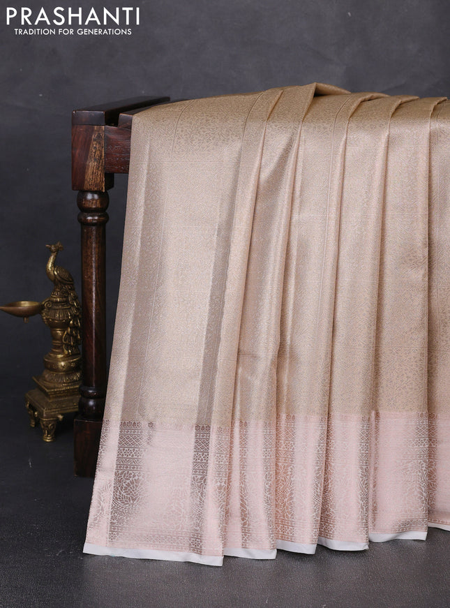 Bangalori tissue silk saree beige and off white with allover zari woven brocade weaves and zari woven border