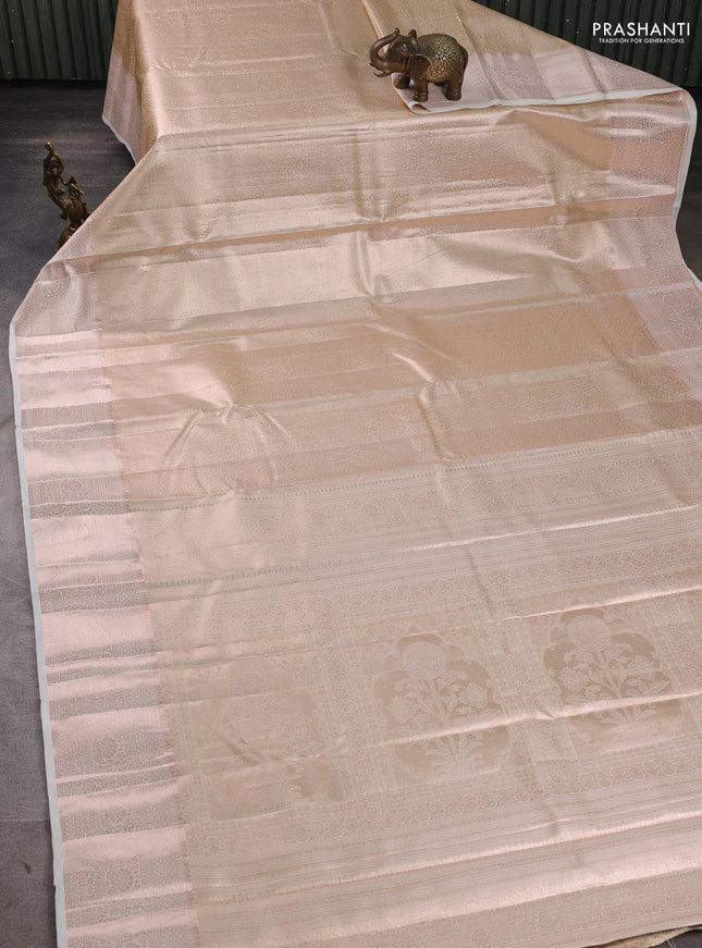 Bangalori tissue silk saree beige and off white with allover zari woven brocade weaves and zari woven border