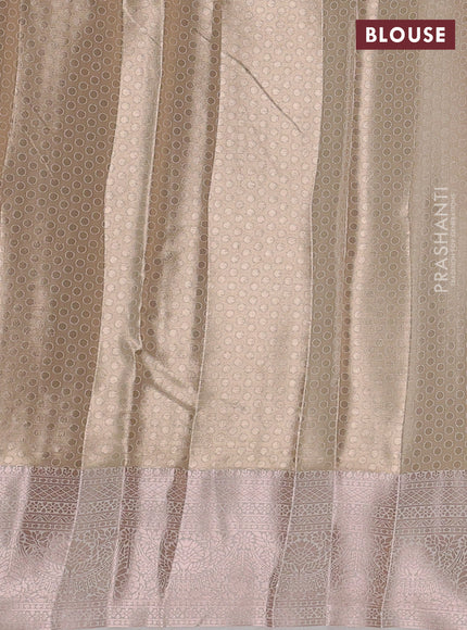 Bangalori tissue silk saree beige and off white with allover zari woven brocade weaves and zari woven border