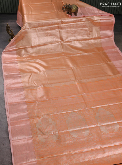 Bangalori tissue silk saree peach orange and peach shade with allover zari woven brocade weaves and zari woven border