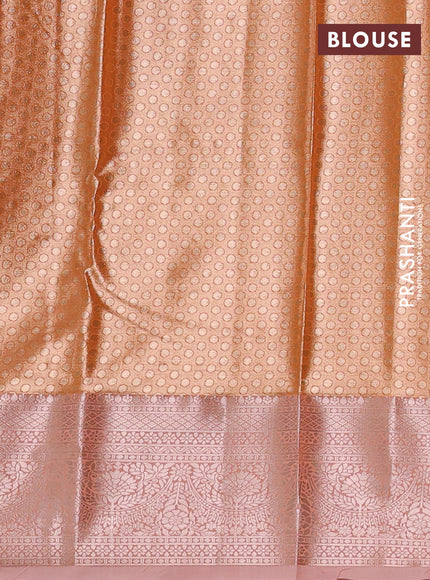Bangalori tissue silk saree peach orange and peach shade with allover zari woven brocade weaves and zari woven border