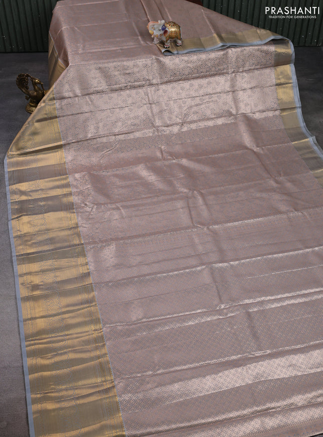 Bangalori tissue silk saree grey with allover zari woven brocade weaves and long zari woven border