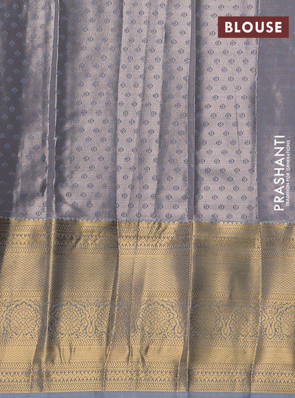 Bangalori tissue silk saree grey with allover zari woven brocade weaves and long zari woven border