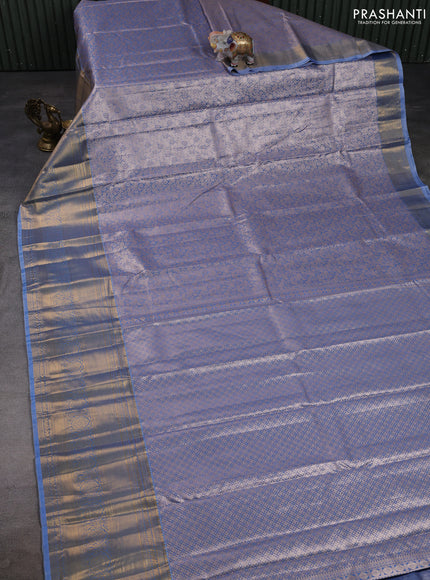 Bangalori tissue silk saree blue with allover zari woven brocade weaves and long zari woven border