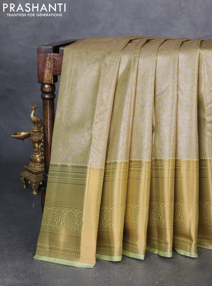 Bangalori tissue silk saree mild pista green with allover zari woven brocade weaves and zari woven border