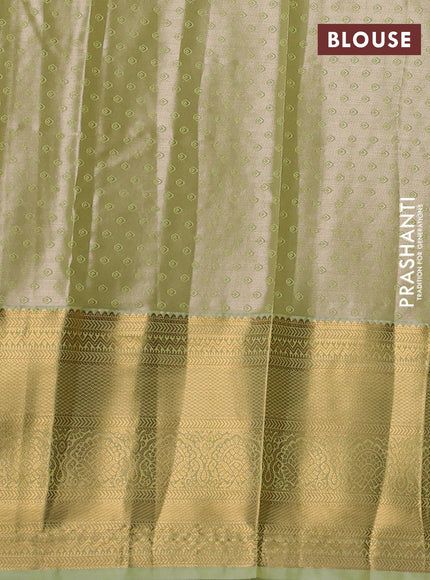Bangalori tissue silk saree mild pista green with allover zari woven brocade weaves and zari woven border