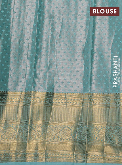 Bangalori tissue silk saree teal green with allover zari woven brocade weaves and long zari woven border