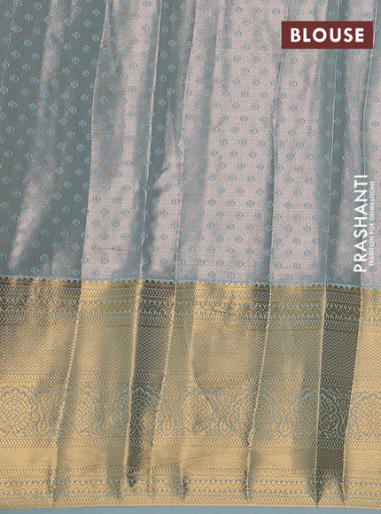 Bangalori tissue silk saree teal blue with allover zari woven brocade weaves and long zari woven border