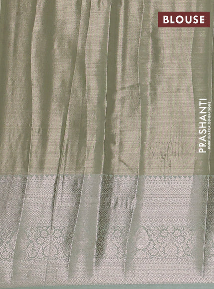Bangalori tissue silk saree teal blue with allover zari woven brocade weaves and zari woven border
