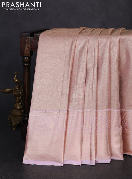 Bangalori tissue silk saree baby pink with allover zari woven brocade weaves and long zari woven border