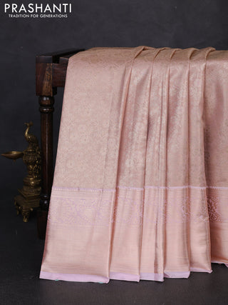 Bangalori tissue silk saree baby pink with allover zari woven brocade weaves and long zari woven border