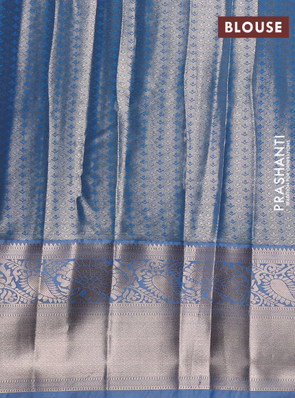 Bangalori tissue silk saree blue with allover zari woven brocade weaves and long zari woven border