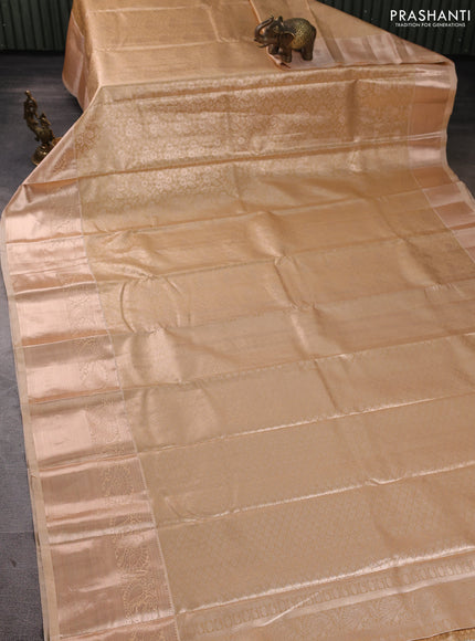 Bangalori tissue silk saree sandal with allover zari woven brocade weaves and long zari woven border