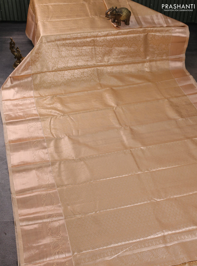 Bangalori tissue silk saree sandal with allover zari woven brocade weaves and long zari woven border
