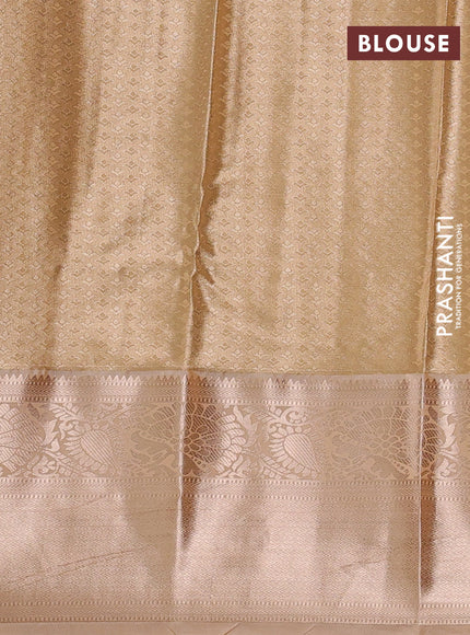 Bangalori tissue silk saree sandal with allover zari woven brocade weaves and long zari woven border