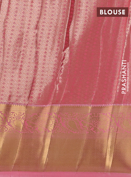 Bangalori tissue silk saree peach pink with allover zari woven brocade weaves and long zari woven border