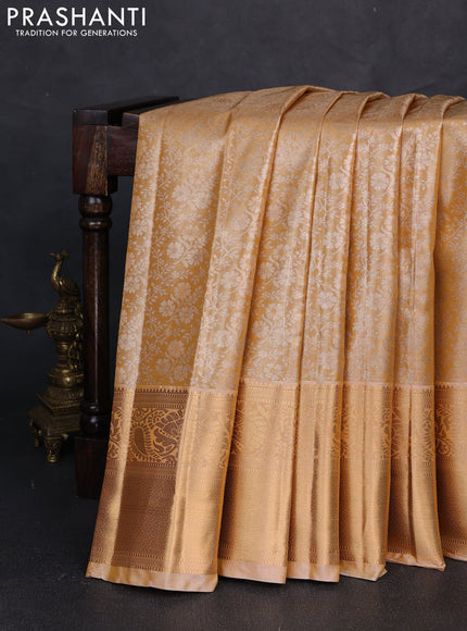 Bangalori tissue silk saree sandal with allover zari woven brocade weaves and long zari woven border