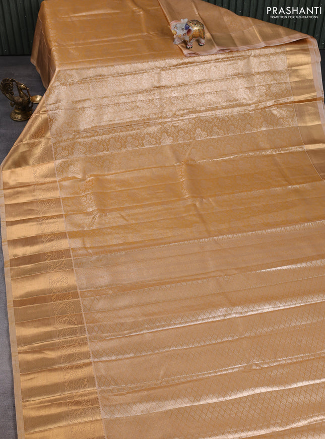 Bangalori tissue silk saree sandal with allover zari woven brocade weaves and long zari woven border