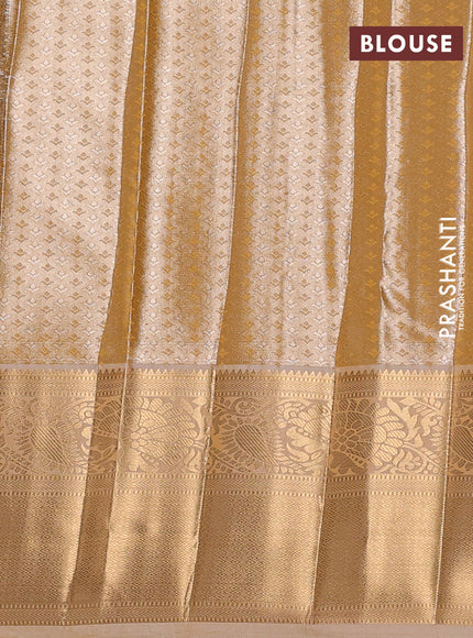 Bangalori tissue silk saree sandal with allover zari woven brocade weaves and long zari woven border