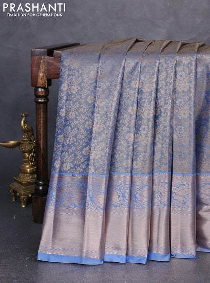 Bangalori tissue silk saree pastel blue with allover zari woven brocade weaves and long zari woven border