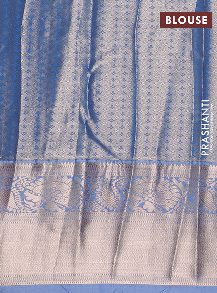 Bangalori tissue silk saree pastel blue with allover zari woven brocade weaves and long zari woven border