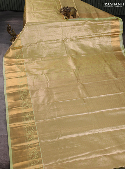 Bangalori tissue silk saree pista green with allover zari woven brocade weaves and long zari woven border
