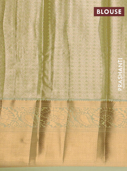 Bangalori tissue silk saree pista green with allover zari woven brocade weaves and long zari woven border