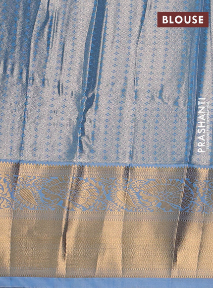 Bangalori tissue silk saree pastel blue with allover zari woven brocade weaves and long zari woven border