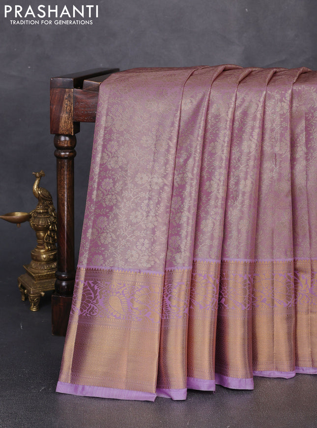 Bangalori tissue silk saree mild lavender with allover zari woven brocade weaves and long zari woven border
