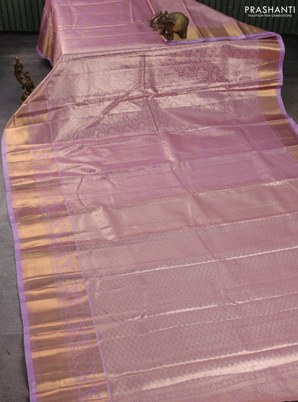 Bangalori tissue silk saree mild lavender with allover zari woven brocade weaves and long zari woven border