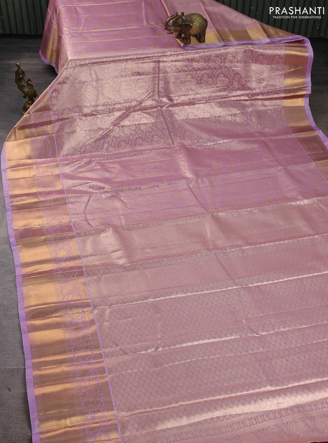 Bangalori tissue silk saree mild lavender with allover zari woven brocade weaves and long zari woven border