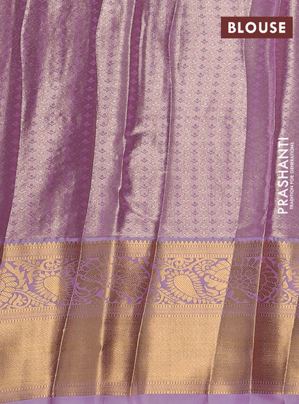 Bangalori tissue silk saree mild lavender with allover zari woven brocade weaves and long zari woven border