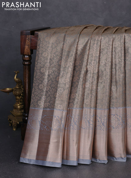 Bangalori tissue silk saree grey with allover zari woven brocade weaves and long zari woven border