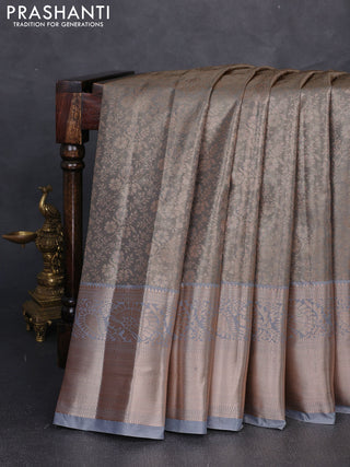 Bangalori tissue silk saree grey with allover zari woven brocade weaves and long zari woven border