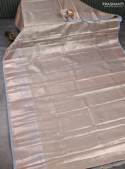Bangalori tissue silk saree grey with allover zari woven brocade weaves and long zari woven border