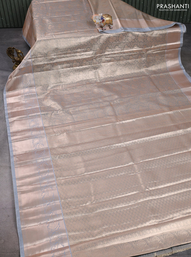 Bangalori tissue silk saree grey with allover zari woven brocade weaves and long zari woven border