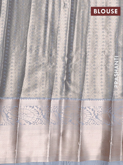 Bangalori tissue silk saree grey with allover zari woven brocade weaves and long zari woven border