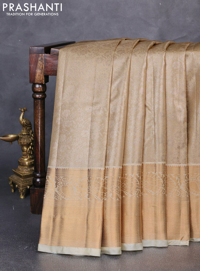 Bangalori tissue silk saree cream with allover zari woven brocade weaves and long zari woven border