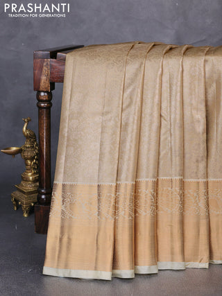 Bangalori tissue silk saree cream with allover zari woven brocade weaves and long zari woven border