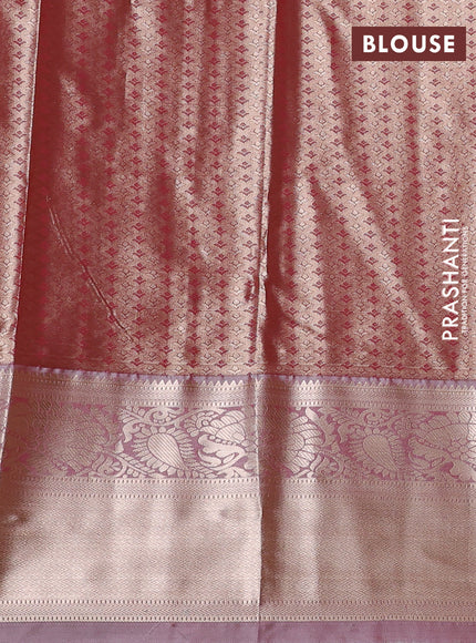 Bangalori tissue silk saree peach with allover zari woven brocade weaves and long zari woven border
