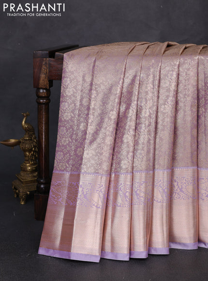 Bangalori tissue silk saree lavender with allover zari woven brocade weaves and long zari woven border