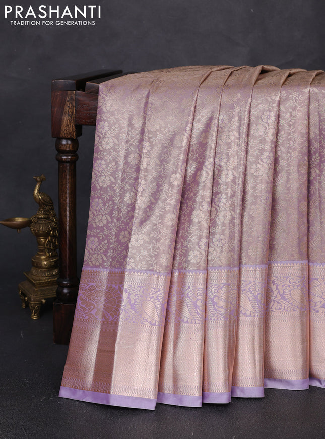 Bangalori tissue silk saree lavender with allover zari woven brocade weaves and long zari woven border