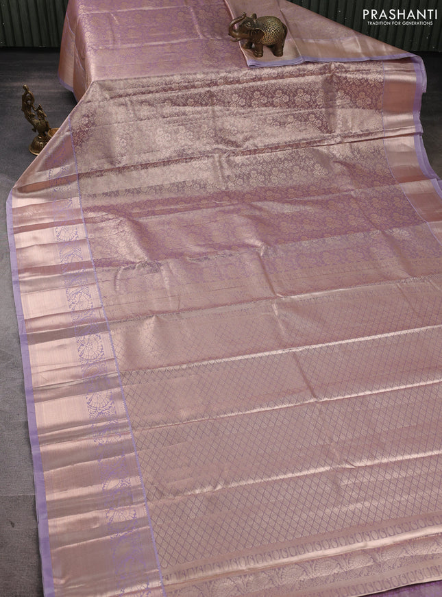 Bangalori tissue silk saree lavender with allover zari woven brocade weaves and long zari woven border