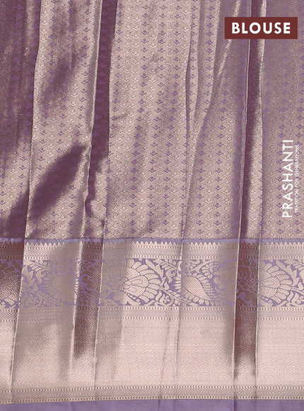 Bangalori tissue silk saree lavender with allover zari woven brocade weaves and long zari woven border