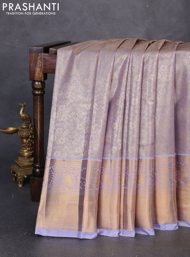 Bangalori tissue silk saree lavender with allover zari woven brocade weaves and long zari woven border