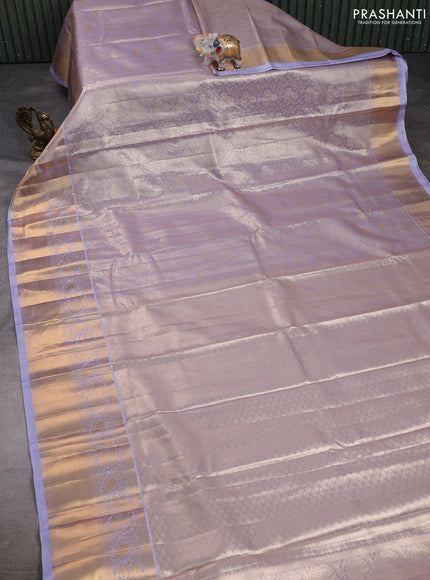Bangalori tissue silk saree lavender with allover zari woven brocade weaves and long zari woven border