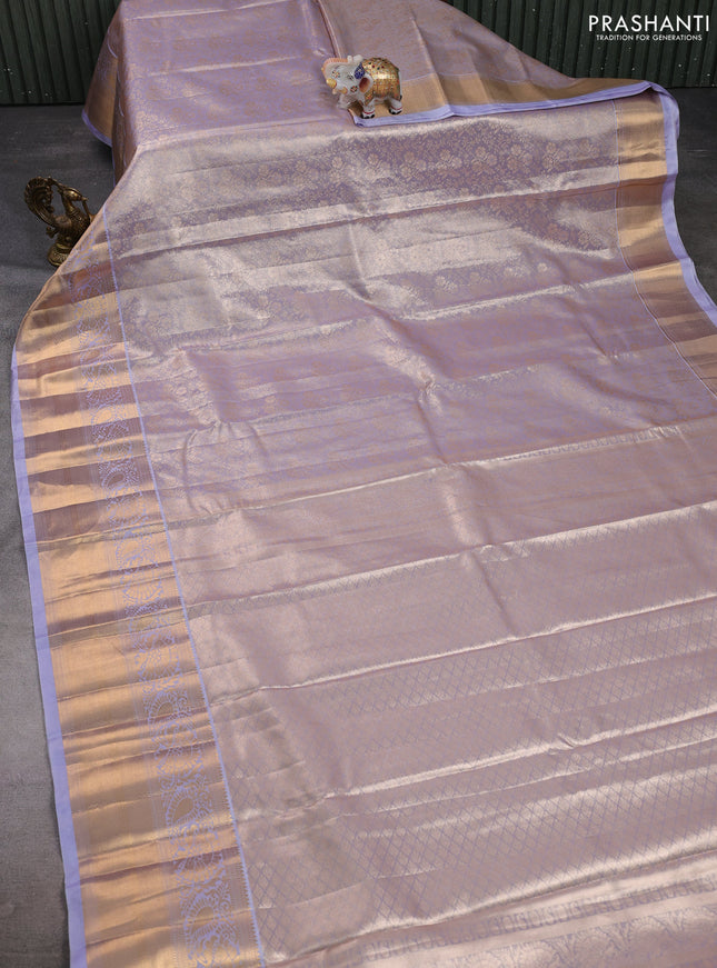 Bangalori tissue silk saree lavender with allover zari woven brocade weaves and long zari woven border