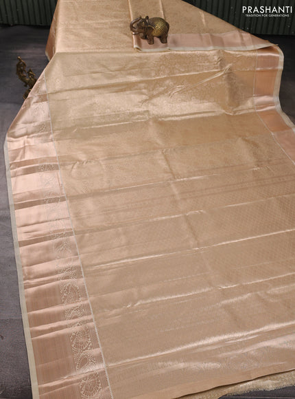 Bangalori tissue silk saree cream with allover zari woven brocade weaves and long zari woven border